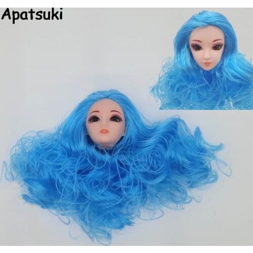Blue Wavy Hair Doll Head High Quality Dolls Head DIY Accessories Heads For 11.5" Doll Head For 1/6 BJD Dollhouse