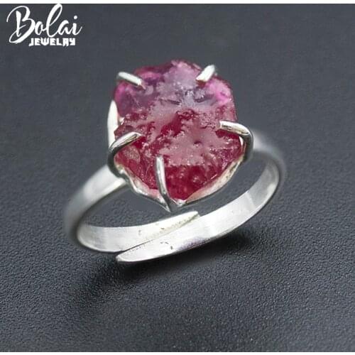 Handmade Rough Ruby Ring Real 925 Sterling Silver Natural Gemstone Fine Jewelry for Women Female Unique Christmas Gift 2020 New