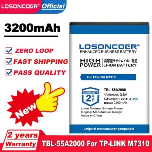 LOSONCOER Top Brand 100% New TBL-55A2000 3200mAh Battery for TP-LINK M7310 wifi mifi Batteries