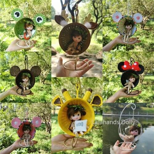 1/12 OB11 Dollhouse Miniature Balcony Cartoon Hanging Chair Shelf Model Handmade Wicker Decoration Mini Swing Accessories