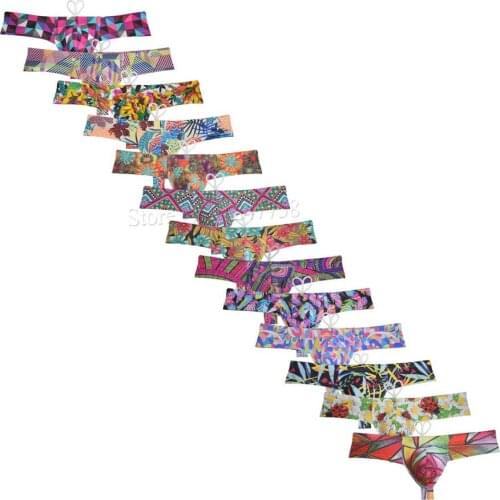 Men Swim Cheeky Boxer Swimsuit Geometric Color Padded Swim Boxers Male Enhancing Bikini Swimwear Brazilain Trunks Bokserki