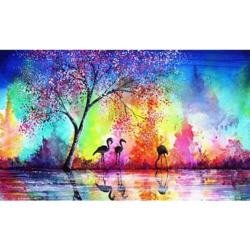 New 5D DIY AB Diamond Painting Birds and Colorful Trees Full Round Square Rhombus Embroidery Rhinestone Mosaic Wall Decoration