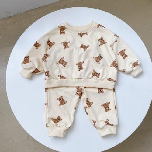 2021 Autumn New Baby Bear Clothes Sets Boys Long Sleeve Sweatshirt Girls Casual Harem Pants Suit Cotton Children Clothing Set