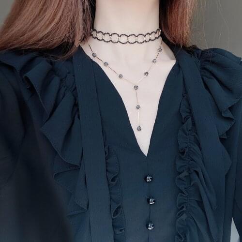 New Collar Chain Pendant Necklace for Women Black Inlaid Zircon Choker Rhinestone Fine Jewelry Wholesale