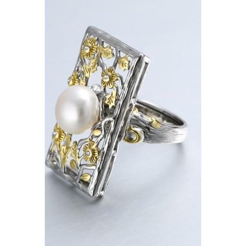 Original Vintage Baroque Style Ring S925 Sterling Silver Natural Shaped Pearl Open Ended Women Ring Wholesale