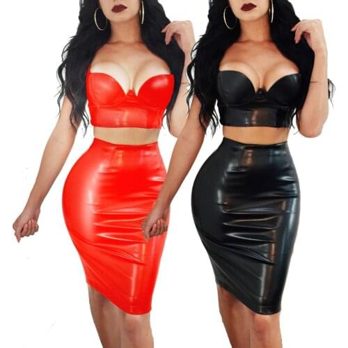Plus Size Dresses For Women 4XL 5XL 6XL Wetlook PU Dress Sexy Black Split Bodycon Party Club Leather Dresses Midi Vestidos