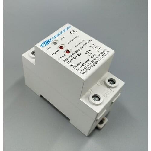 40A 230V Din rail 3 LED automatic reconnect over voltage and under voltage protective device protector protection relay