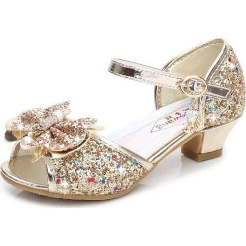Girls Sandals Rhinestone Butterfly Latin Dance Kids Shoes Children High Heel Princess Shoes Glitter Leather Party Dress Wedding