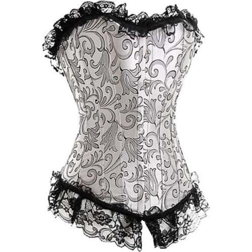 Silver Lingerie Corset NEW HOT Womens Sexy Plus Size Lace Vintage Bustier and Corset Dress