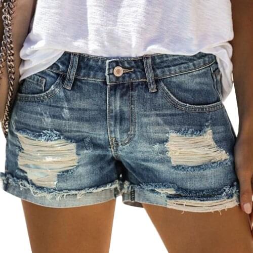 Womens Summer Casual Shorts High Waist Washed Close-Fitting Wild Hot Hole Ripped Denim Shorts for Beach Holiday Streetwear