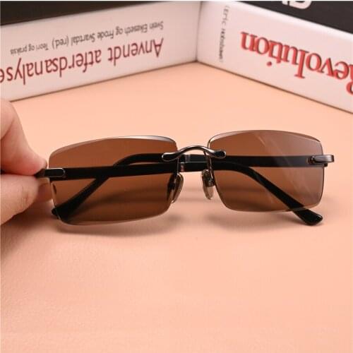 Rockjoy Rimless Sunglasses Men Brown Stone Glasses Male Women Heavy Natural Crystal Lens Anti Eye Dry Elder Eyewear Vintage