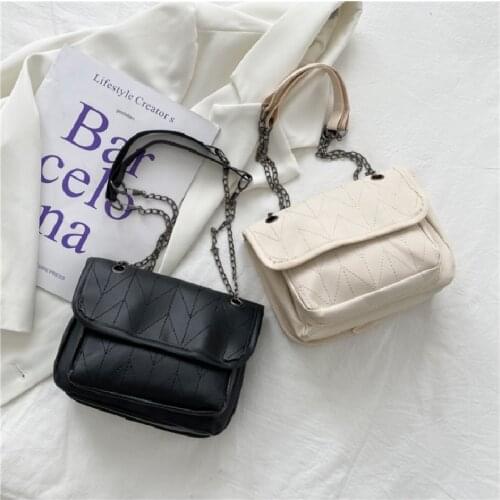 Female Shoulder Bag Retro Simple Soft Pu Leather Underarm Bags For Women Fashion Chains Thread Solid Square Bags Сумка Женская