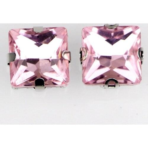 Super beauty Pink square shape Glass Crystal sew on claw rhinestones with holes Diy wedding decoration and Shoes