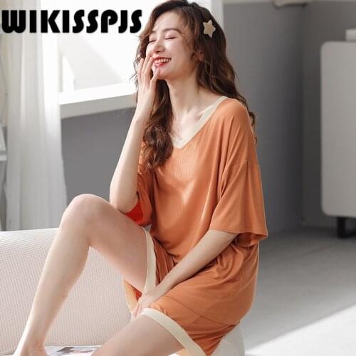 2021 Modal Comfort Solid Color Housewear Short Sleeve Women Clothing Sets Summer Plus Size Two Piece Set Summer Loungewear