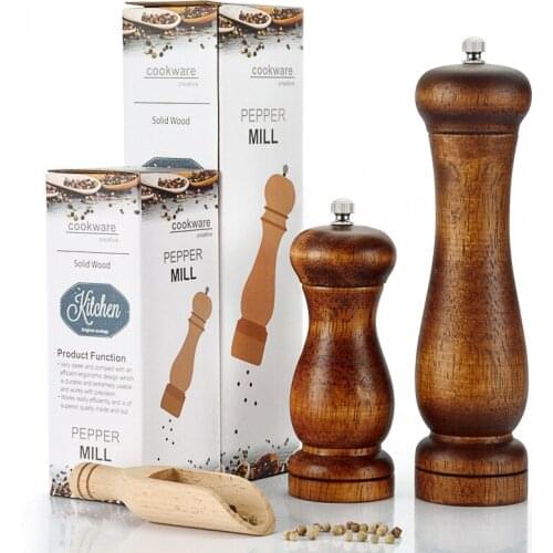 Vintage Wooden Salt Pepper Spice Sauce Grinder Mill Refillable Adjustable Manual Blender Stick 5inch 8inch
