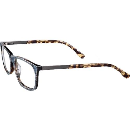 Vintage Square Denim Women Eyeglasses for Men Retro Camo Fashion Glasses Lightweight Rx Eyewear Glasses Leopard Print Blue