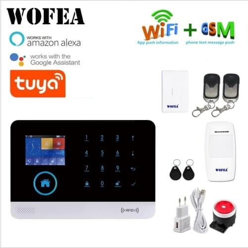 Wofea wifi GSM Security Burglar Alarm System tuya smart & smartlife APP Control Siren RFID work with alexa & google home