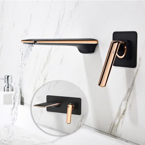 Bright Golden Waterfall Basin Faucet Widespread Bathroom Sink Mixer Tap Wall Mounted Chrome Black White Bathtub Faucet Mixers