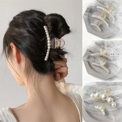 1 pc Fashion Pearls Transparent Big Size Women Girls Headwear Hair Claws Arcylic Korean Style Elegant Hair Clip Hair Accessories