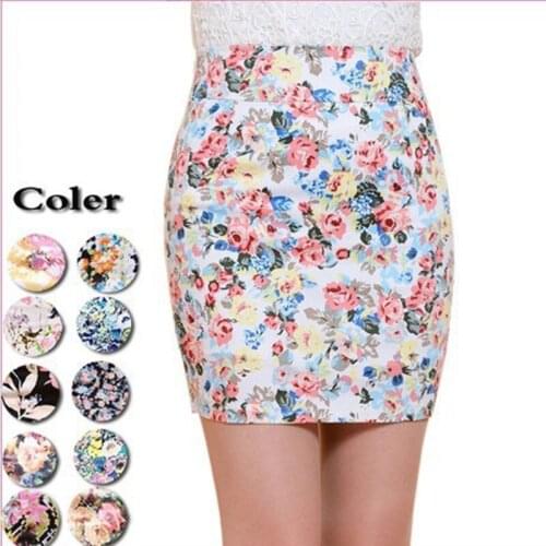 New 2020 Free Shipping 5 Colors Summer Womens Pencil Vintage Saia Print Floral Short Fashion Skirts Elastic Hip Skirt SK053