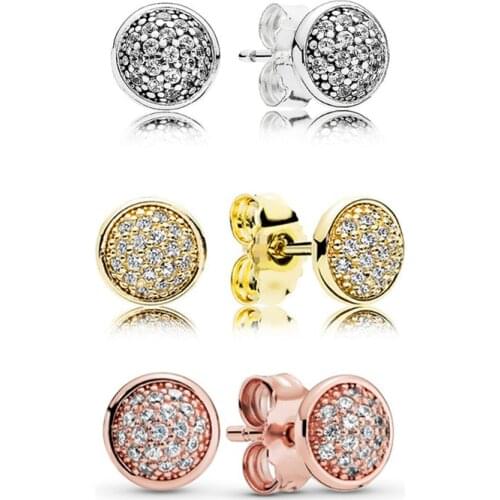 Genuine 925 Sterling Silver Earring Rose Dazzling Droplets With Crystal Pan Earring For Women Wedding Gift Fashion Jewelry