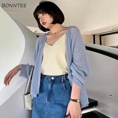 Cardigan Women Loose Minimalist All-match Plus Size S-3XL Spring Sun-proof Casual Open Stitch Ulzzang College Solid Female New