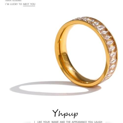 Yhpup Stainless Steel Cubic Zirconia Ring Fashion Jewelry Exquisite Wedding Engagement Finger Ring for Women Bijoux Femme Gift