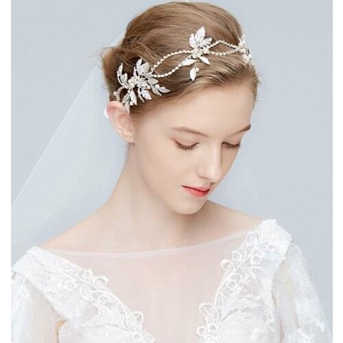 1pc/lot Bridal Wedding Hair Flower Alloy Leaf Hair Clip With Rhinestone Pear Crown Headband Hair Chain Decorations For Wedding