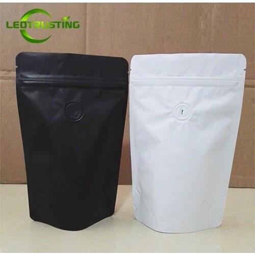 10pcs 50g~2 pounds General Matte White/Black Aluminum Foil Coffee Valve Zip Lock Bag Heat Sealing Coffee Beans Packaging Pouches