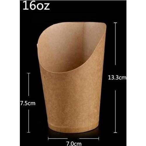 100pcs/lot-7x7.5x13.3cm 16oz Disposable white kraft paper french fries cup Fried Chicken Wings Popcorn Dessert storage Box