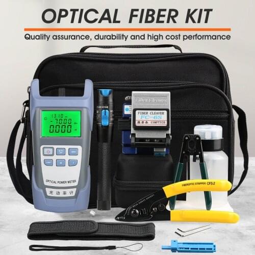 14pcs/set FTTH Fiber Optic Tool Kit with Fiber Cleaver -70~+10dBm Optical Power Meter Visual Fault Locator 5km