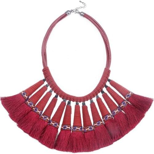 2019 High Quality Fashion Hand Made Statement Necklaces Red Rope Chain Yarn Weave Pendant Jewelry Momen Chunky Tassel Necklace