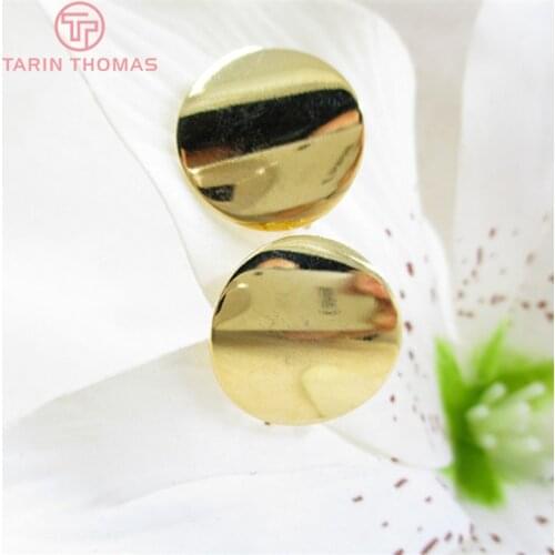 10PCS 18MM 24k Gold Color Brass Glossy Arc Surface Round Stud Earrings Pins High Quality Jewelry Findings Accessories