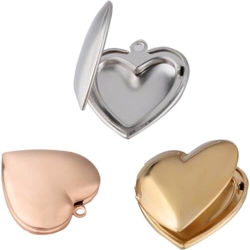 5pcs stainless steel heart photo Frame Locket Pendan mirror polished DIY charm openable photo box couple pendant 28.5 * 28.5m