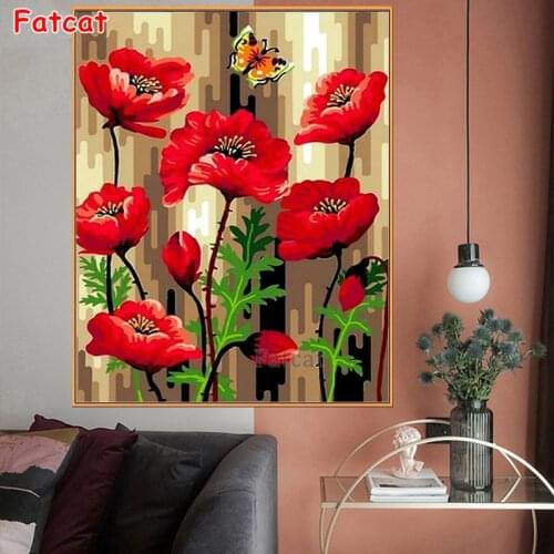 5D DIY Diamond Painting Full Square Round Drill Poppy red flowers butterfly Diamond Embroidery Diamond Mosaic Decor gift PP1509