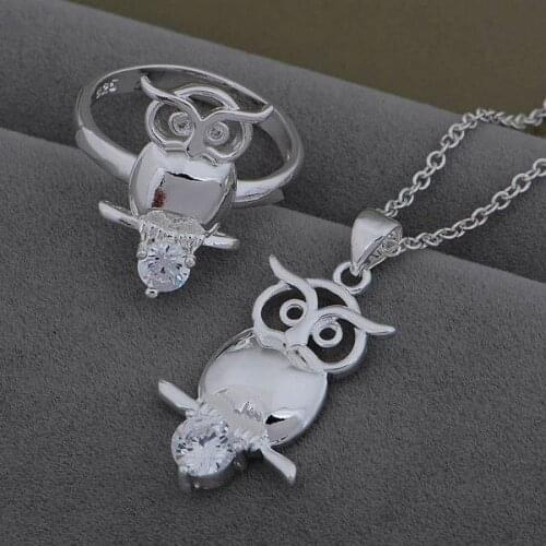 AS512 Hot Sell Lucky Silver Color Jewelry Sets For Women Jewelry Sets Ring 504 + Necklace 939 /ecoamtva Bwiaknpa