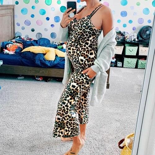Maternity Jumpsuit Pregnant Trousers Plus Size XXL Women Strap Sleeveless Jumpsuit Leopard Printed Pregnant Overalls D30