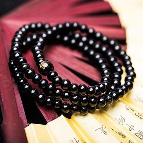1 Piece Luxury Sandalwood Beads Rope Bracelet Buddhist Buddha Meditation 6mm 108 Prayer Color Black Red
