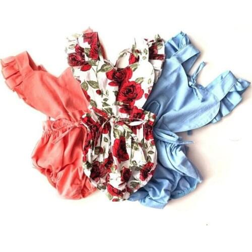 Pudcoco Brand Newborn Baby Girl Toddler Infant Outfits Floral-Print/Solid Infant Solid Bodysuit Sleeveless Cute Fashionable