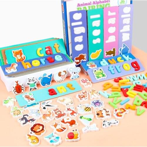 Wooden Toy Embedded Card Letters Spelling Words Teaching Aids Early Education Learning 26 English Alphabet Cognitive Toys Gifts