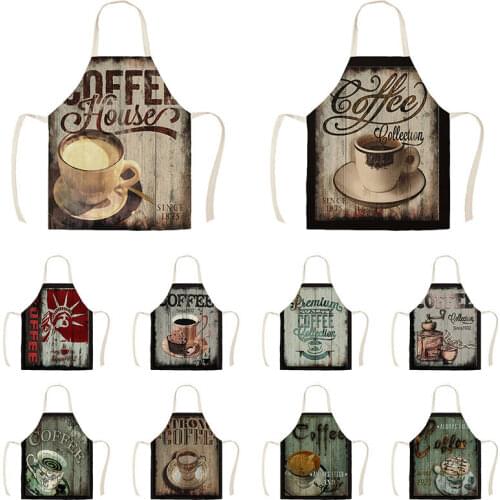 Coffee Appliance Decorative Kitchen Aprons for Woman Man Home Cooking Baking Shop Cleaning Cotton Linen Apron WQ1509