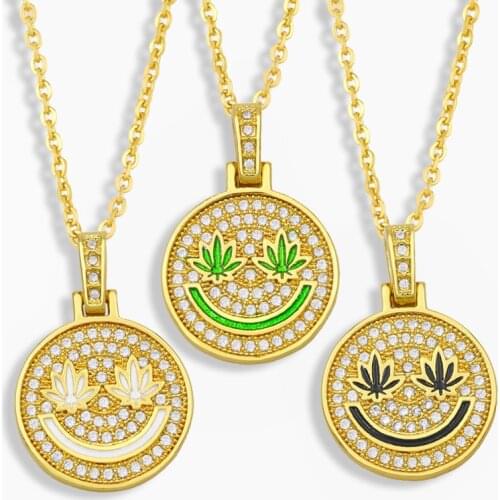 FLOLA Cubic Zirconia Smile Face Pendant Necklace For Women Round CZ Micro Pave Necklace Chain Gold Plated Jewelry Gifts nket94