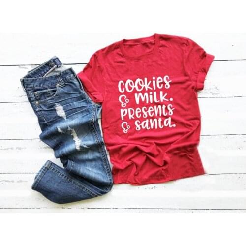 Cookies and Milk Presents and Santa Graphic T-Shirt Hipster Grunge 100% Cotton Slogan Christmas Vintage Tops art Camisetas