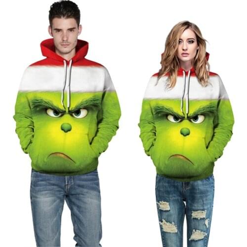Women Men Cartoon Christmas Cosplay Hoodie Animal 3D Print Grinch Muscle Hoodies Funny Sweater Sports Pullover Sweatshirt