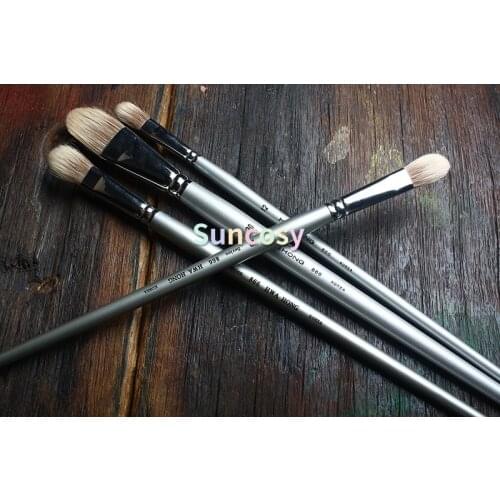 HWAHONG Artist Oil Acrylic Painting Paint Brushes Filbert Flat Brush 866 Series, Cat Mane Hair Brush, Silver Handle,Art Supplies