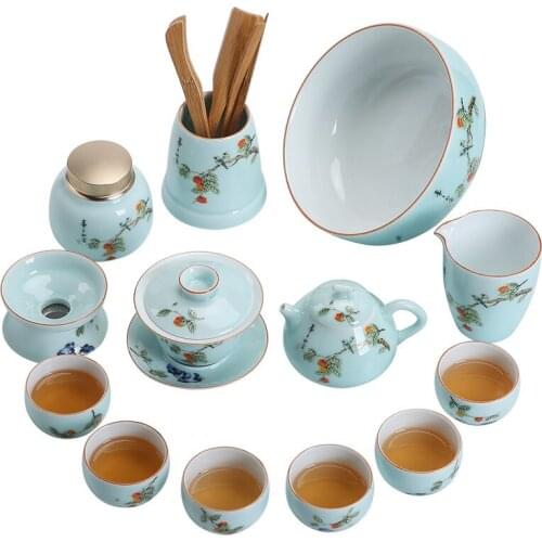 China Ceramic and Celadon Enamel Tea Set Home Reception Room Teapot Gaiwan Tea Set Tea Pot Set Kungfu Tea Set chinese tea set