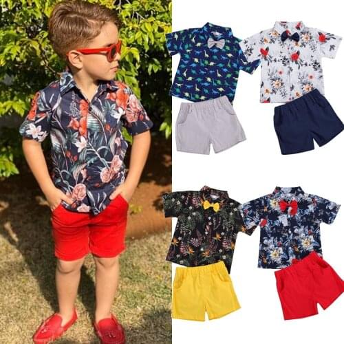 1-6Years Kids Boy Gentlemen Sets Summer Infant Baby Boys Clothes 2Pcs Bow Tie Print T-Shirt+Shorts Fashion Child Party Sets