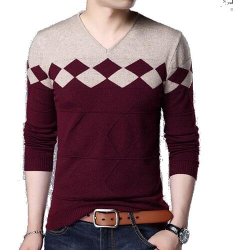 Cashmere Wool knitted Sweater Men 2020 Autumn Winter Slim Fit Pullovers Men Argyle Pattern V-Neck Pull Homme Christmas Sweaters