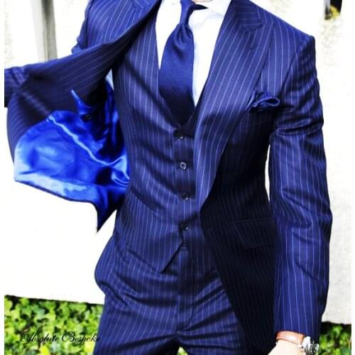 Suit Men Striped 3 Set 2020 Mens Wedding Dress Suits Plus Size Business Casual Formal Tuxedo Male(Blazer+Vest+Pants)