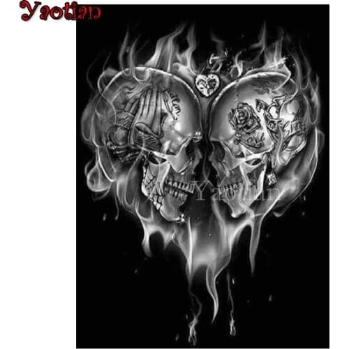DIY 3D Diamond Embroidery Skull Couple 5D Cross Stitch Diamond Painting Rhinestone Full Diamond Mosaic Halloween Decor Gift